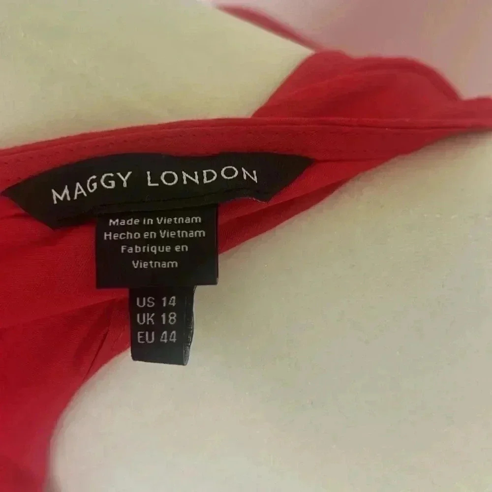 NWT Maggy London Halter Neck O-Ring Poplin Midi Dress-Tomato Puree Size 14 - Picture 9 of 9